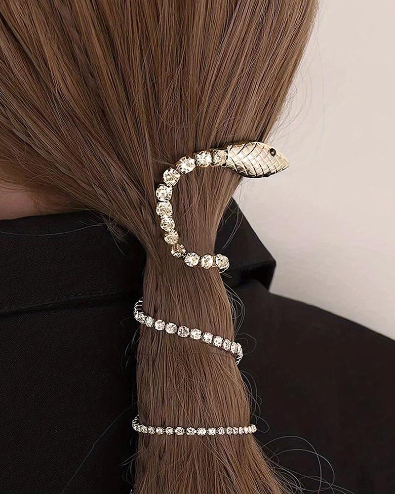 

1pc Rhinestone Snake Shaped Hairpin Braided Hair Accessory Headwear, Gold