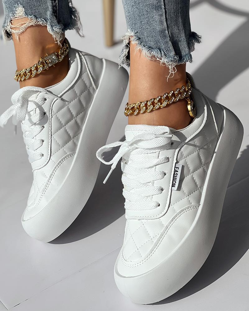 

Quilted Lace-up Platform Sneakers, White