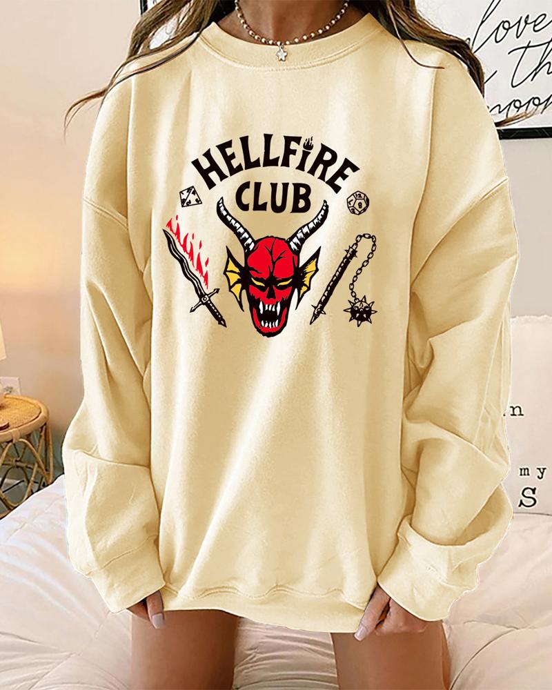 

Plus Size Halloween Graphic Print Long Sleeve Sweatshirt, Beige