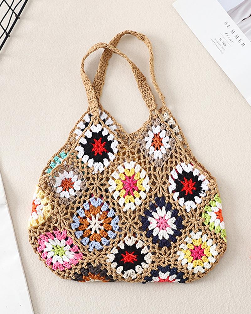 

Geometric Pattern Large Capacity Crochet Beach Bag, Khaki