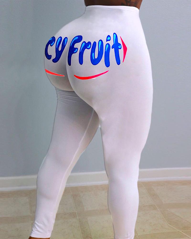 

Letter Print High Waist Sporty Pants, Style2