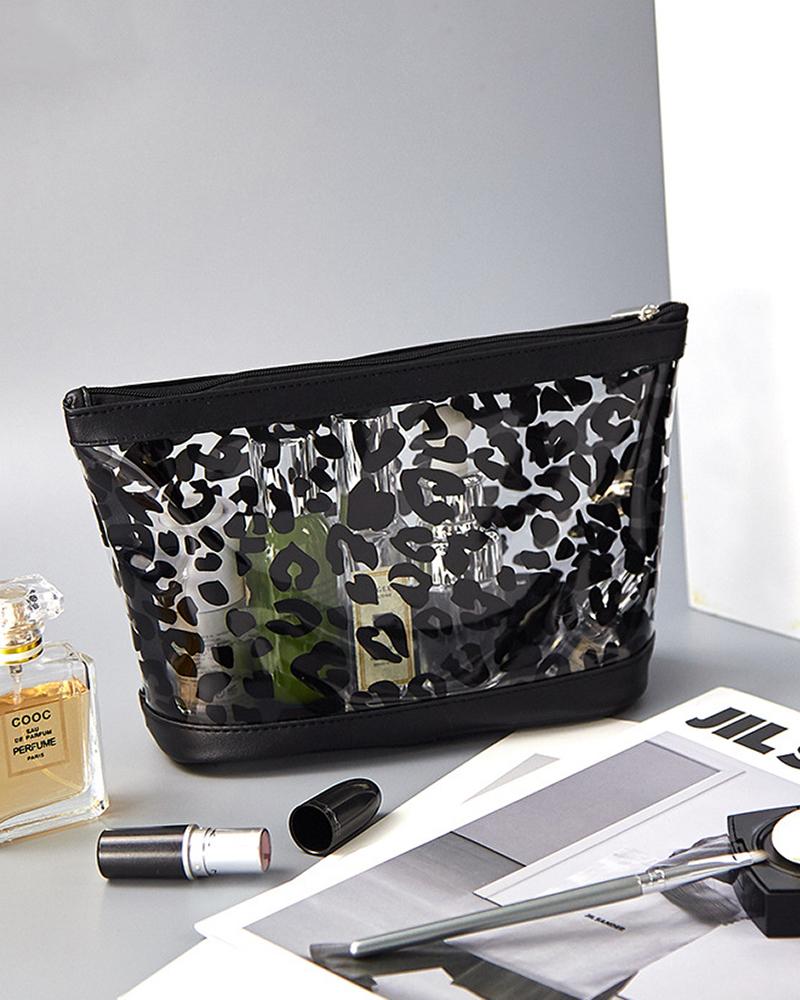 

Cheetah Pattern Portable Makeup Bag, Black