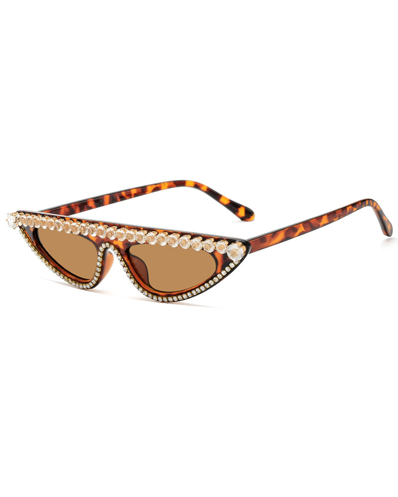 

1Pair Cat Eye Frame Rhinestone Decor Flat Top Sunglasses, Brown