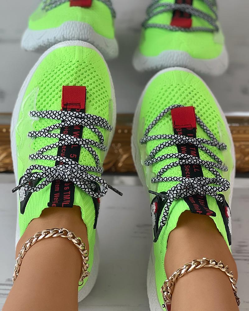 

Breathable Lace-up Knit Sneakers, Green