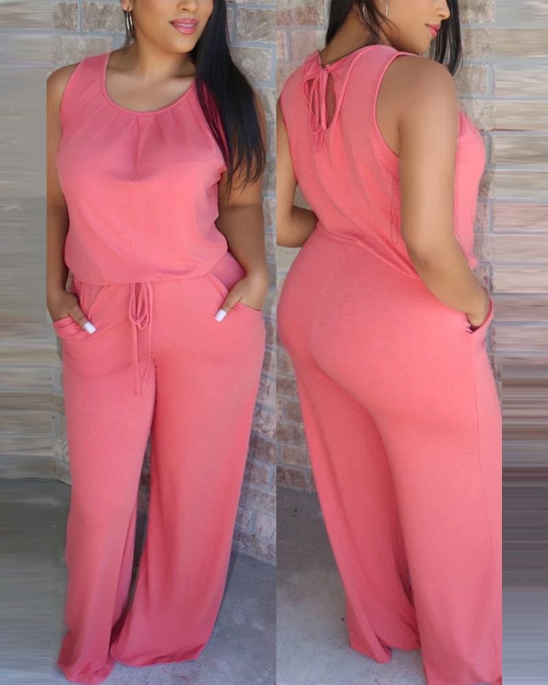 

Sleeveless Pocket Detail Drawstring Jumpsuit, Pink