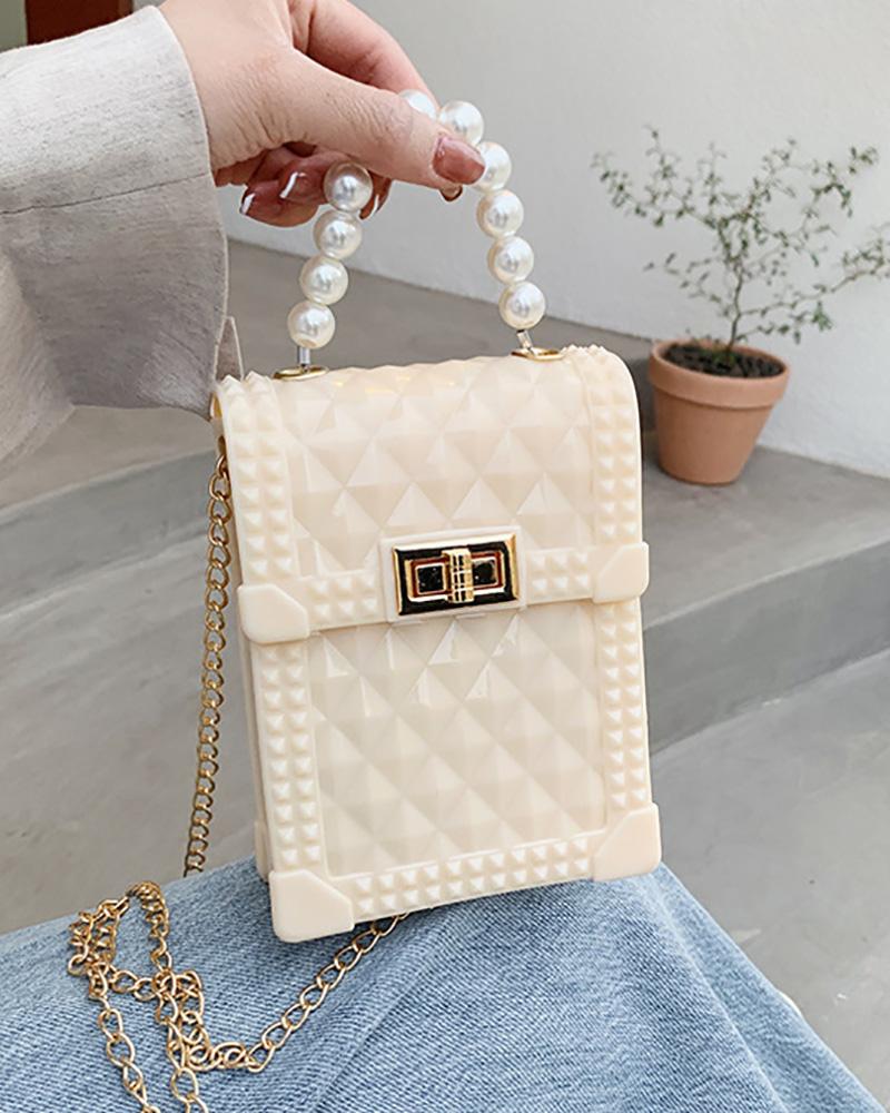 

Mini Beaded Turn Lock Crossbody Bag, White