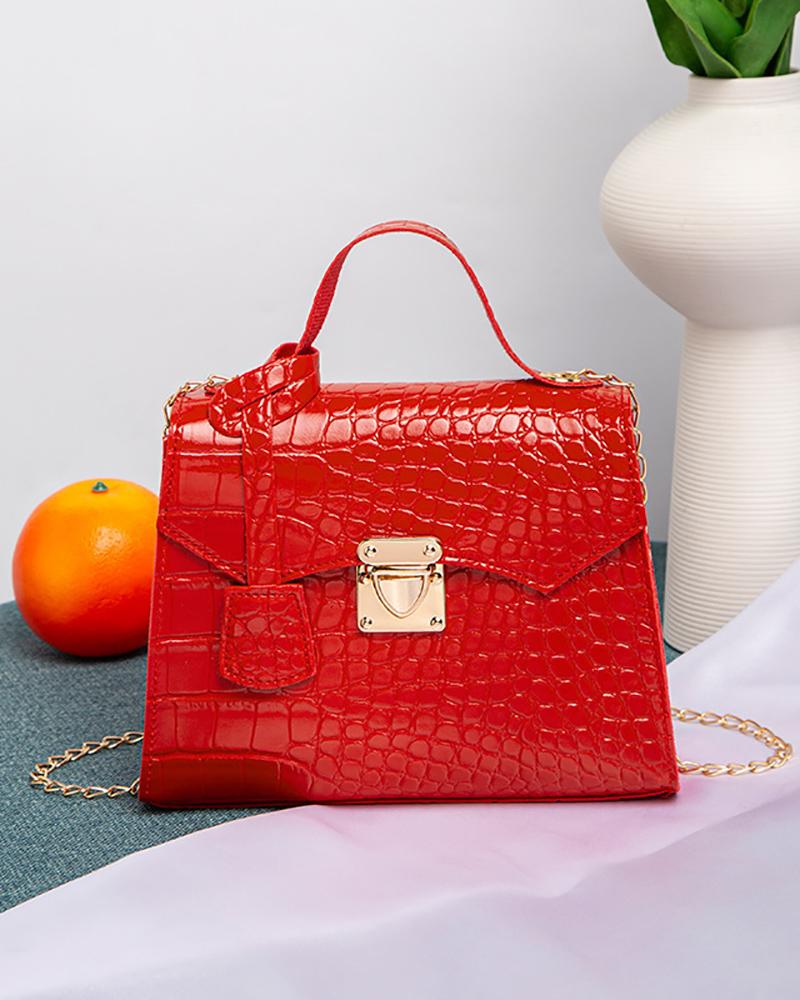 

Crocodile Top Handle Crossbody Bag, Red