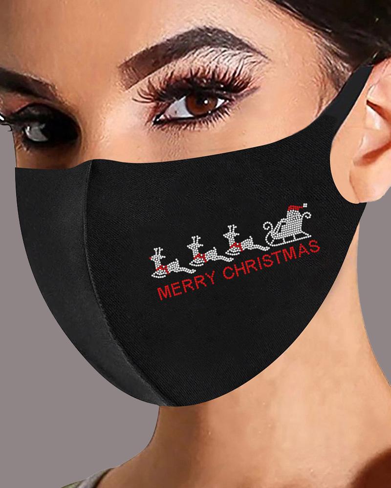 

Christmas Letter Graphic Pattern Studded Face Mask, Style4