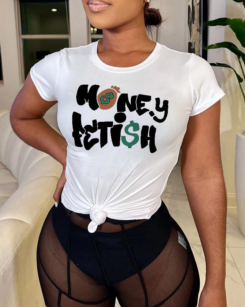 

Letter Print Short Sleeve Casual T-shirt, White