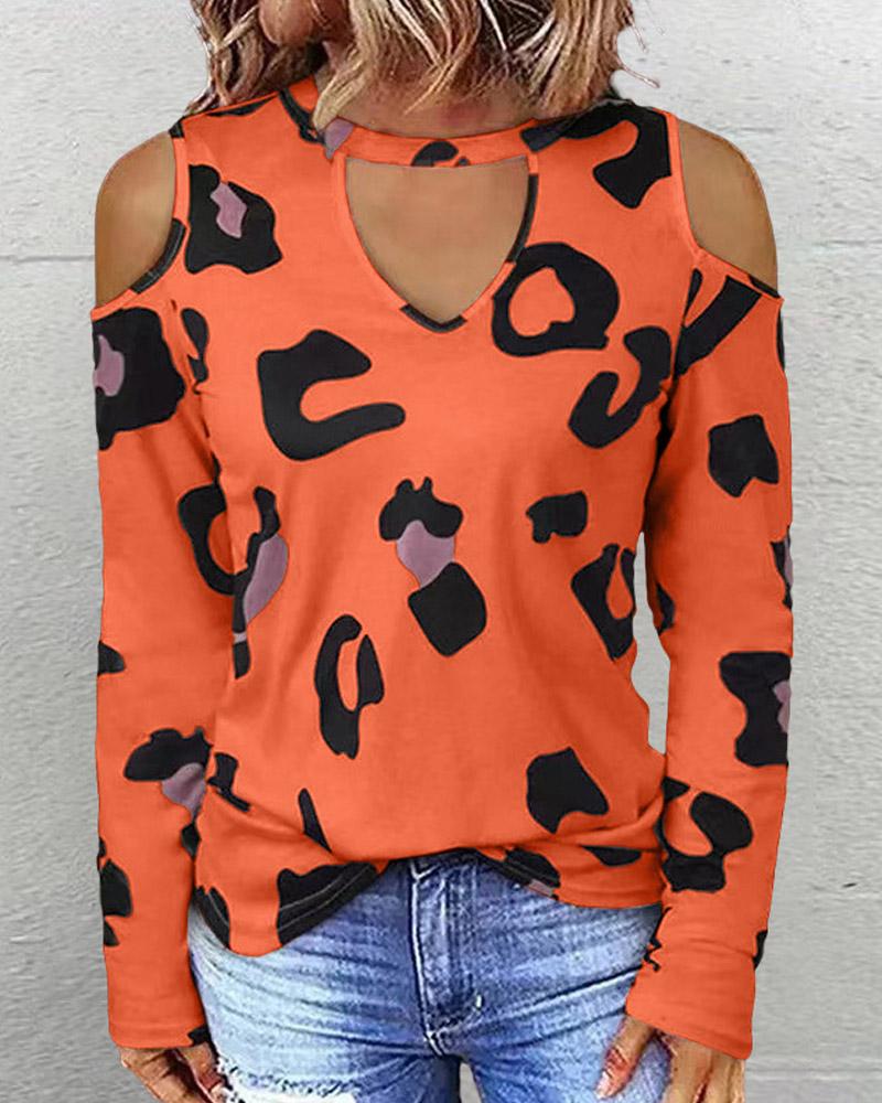 

Leopard Print Cold Shoulder Top, Orange