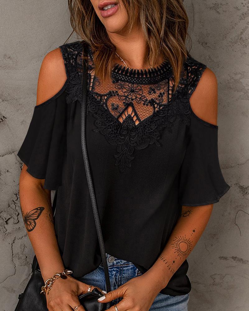 

Cold Shoulder Lace Patch T-shirt, Black