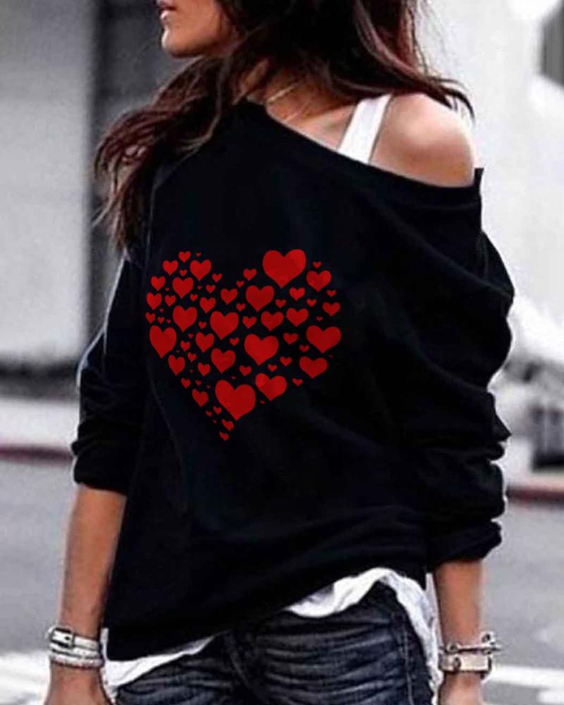 

Valentine's Day Heart Print Long Sleeve Sweatshirt, Black