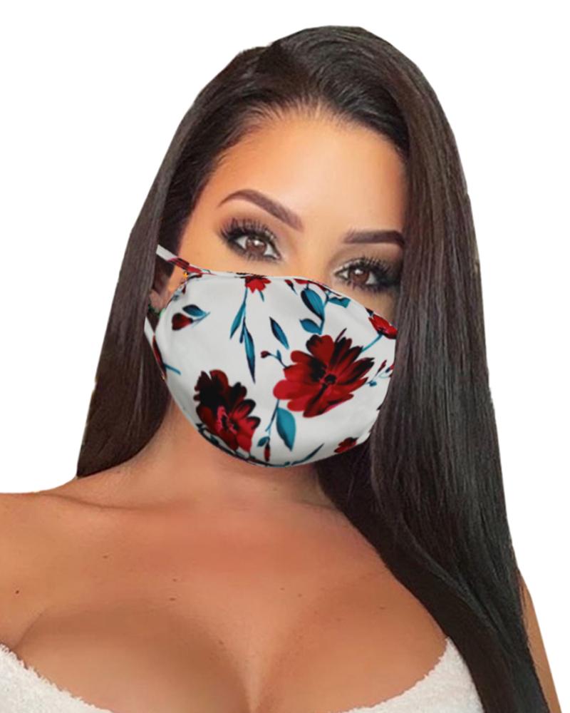 

Floral Print Breathable Mouth Mask Washable And Reusable, White