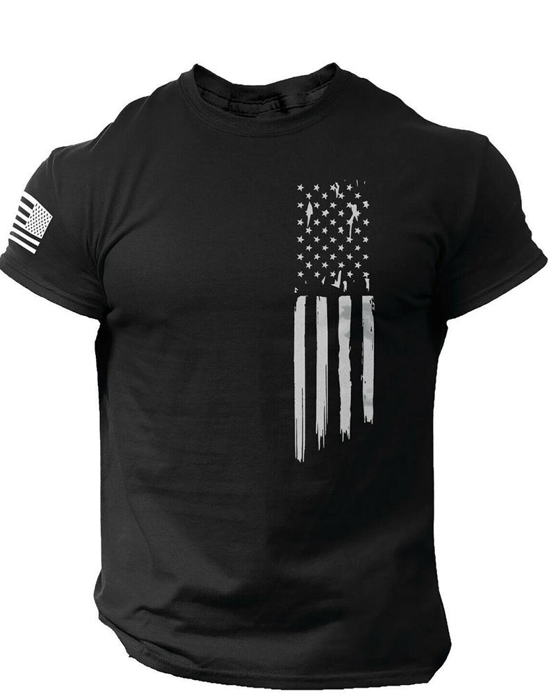 

National Flag Print Short Sleeve T-shirt, Black