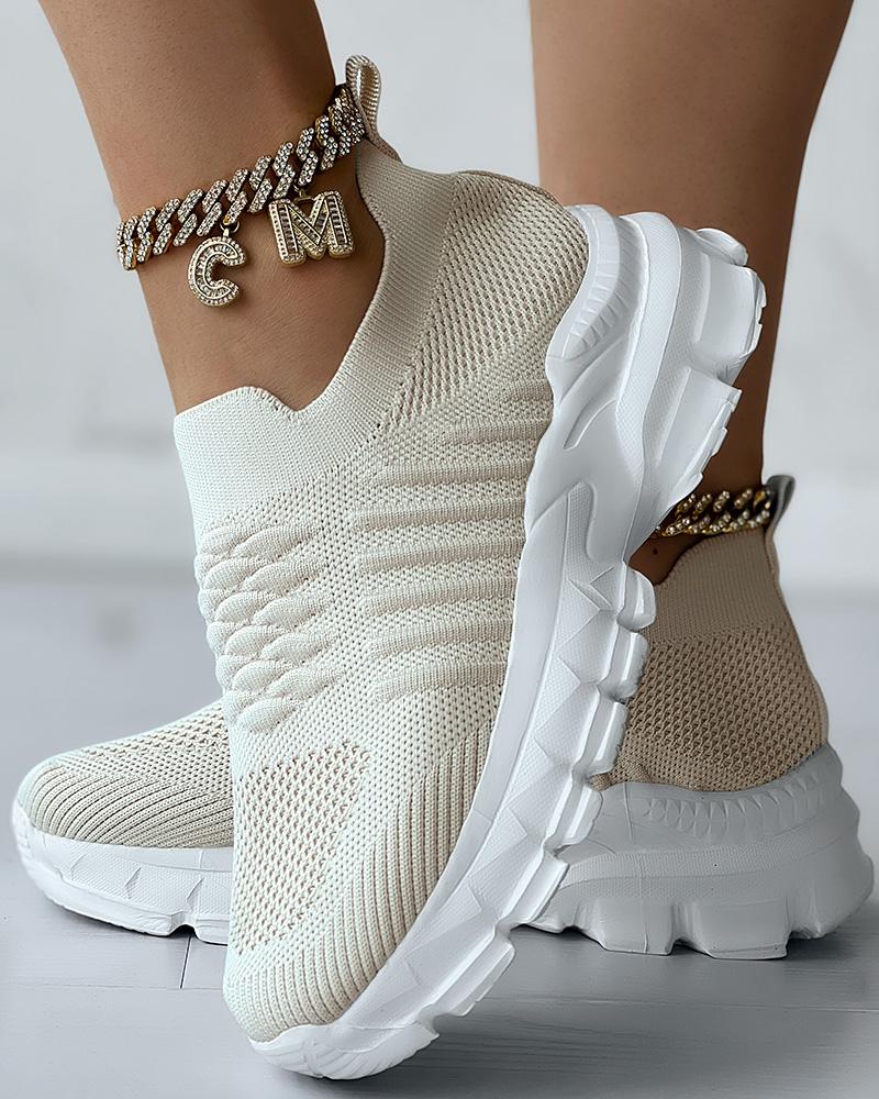 

Breathable Hollow Out Knit Casual Sneakers, Beige