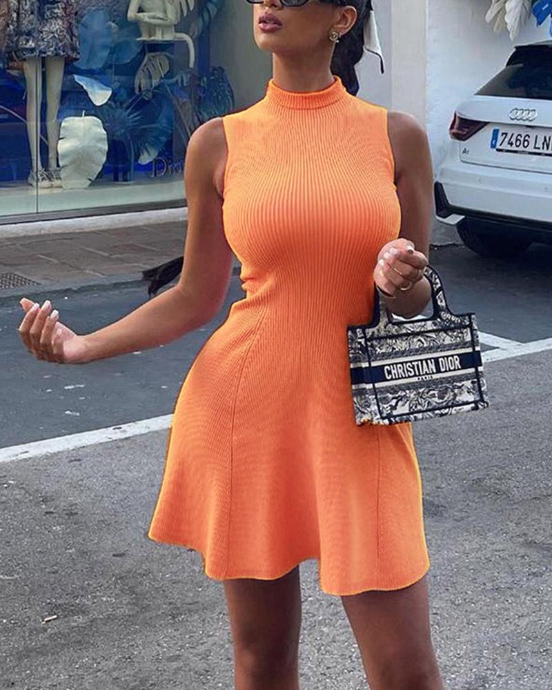 

Sleeveless High Neck Casual Dress, Orange