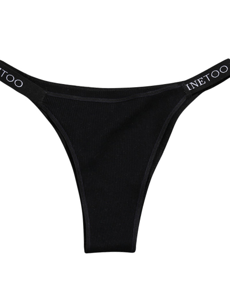 

Ribbed Splicing Letter Print Low Waist Skinny Panties, Black
