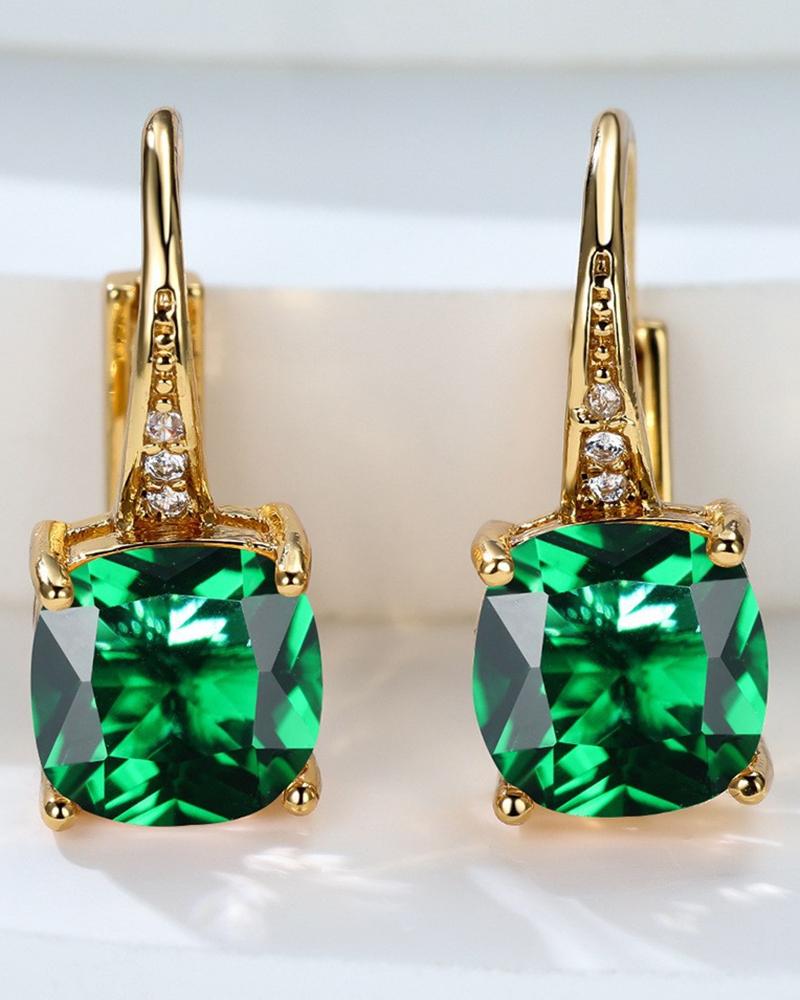 

1Pair Crystal Square Stone Hoop Earrings Party Evening Jewelry, Green