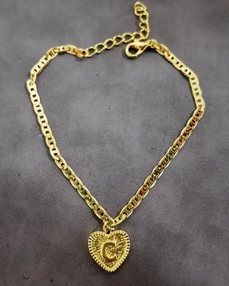 

1pc Heart Shaped Letter Embossed Chain Anklet, Style3