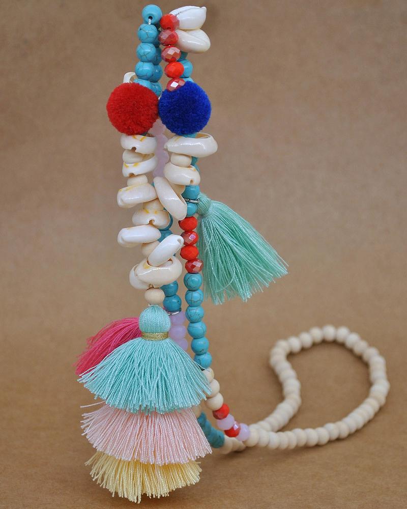 

1pc Bohemian Beaded Layered Tassel Pendant Necklace, Style3