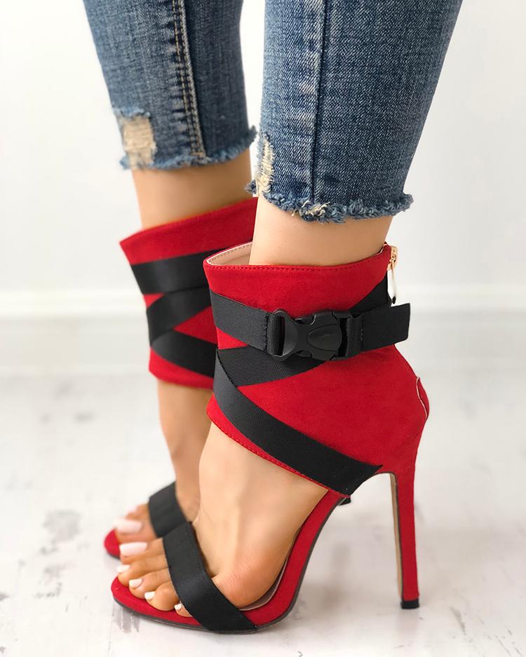 

Splicing Bandage Peep-toe High Heeled Sandals, Red