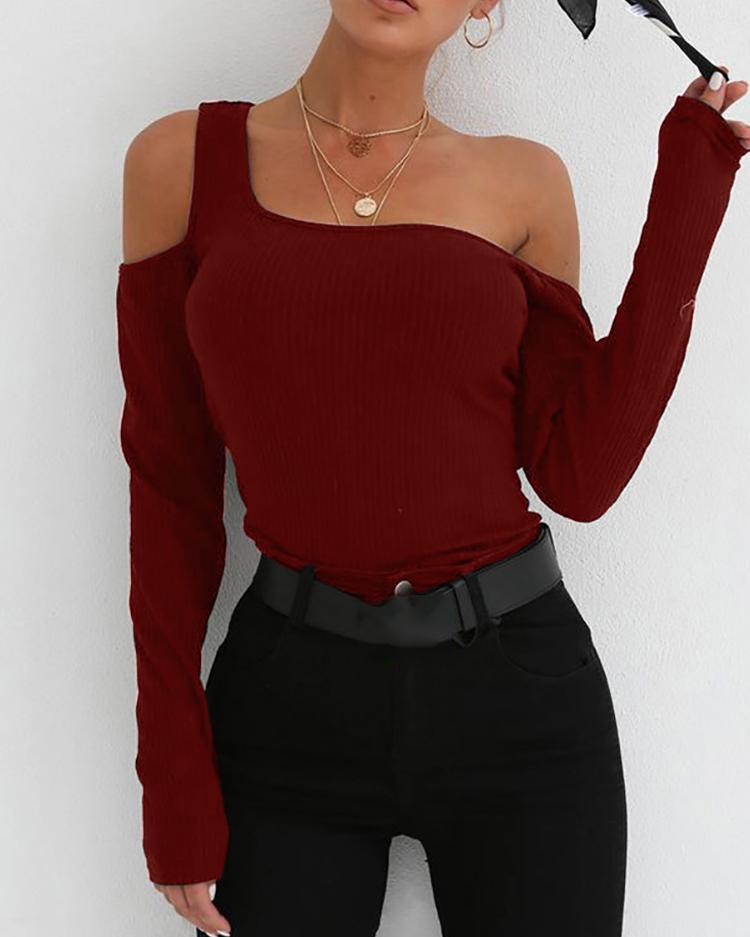 

Long Sleeve One Shoulder Top, Wine red