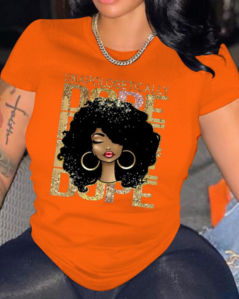 

Plus Size Figure Letter Print Short Sleeve Casual T-shirt, Orange