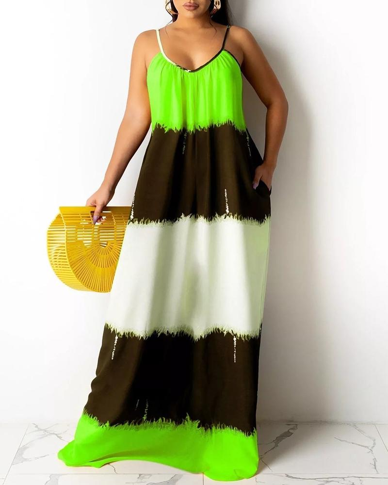

Pocket Decor Colorblock Maxi Cami Dress, Green