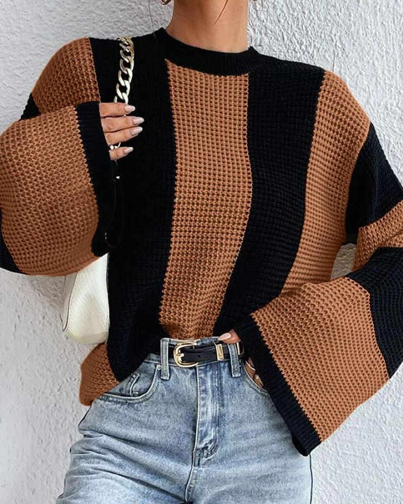 Striped Colorblock O-Neck Knit Sweater