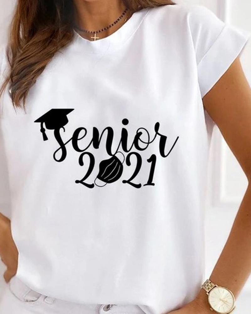 

Letter Print Short Sleeve T-shirt, White