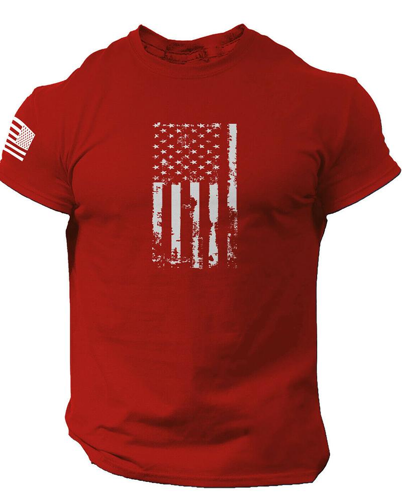 

National Flag Print Short Sleeve T-shirt, Red
