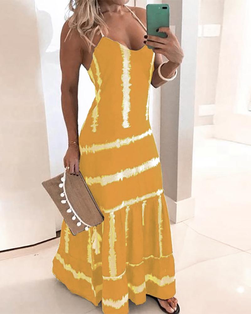 

Tie Dye Print Halter Maxi Dress, Yellow