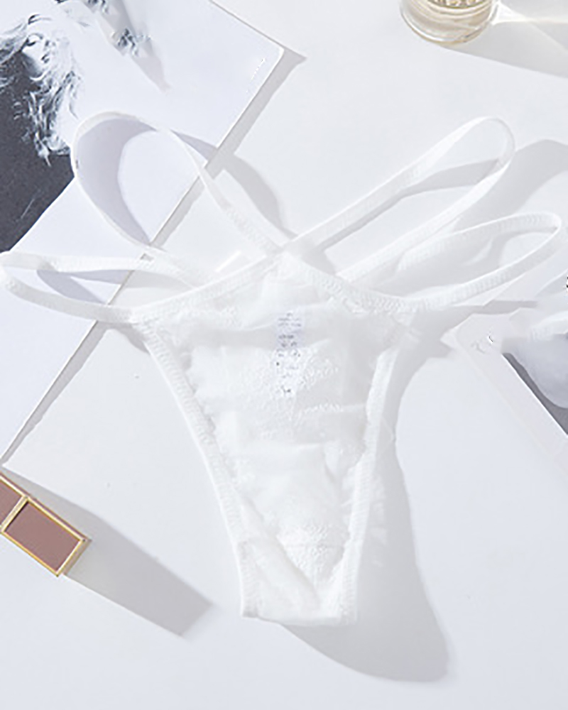 

Bowknot Decor Cutout Lace Thong Panty, White