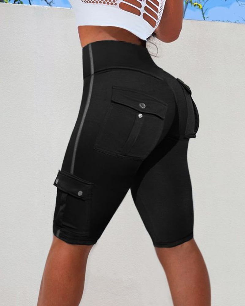 

Contrast Paneled Pocket Design Active Shorts, Black