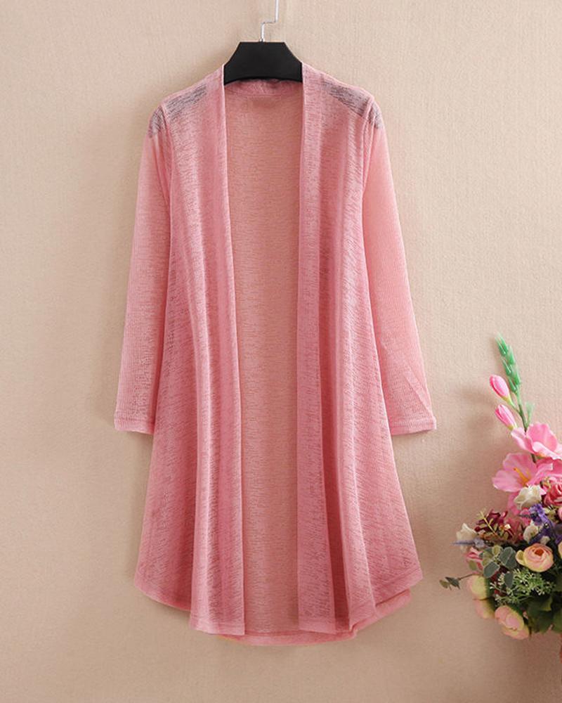 

Plus Size Long Sleeve Open Front Top, Pink