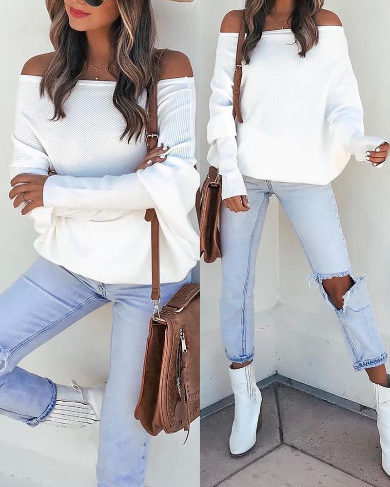 

Off Shoulder Batwing Sleeve Top, White