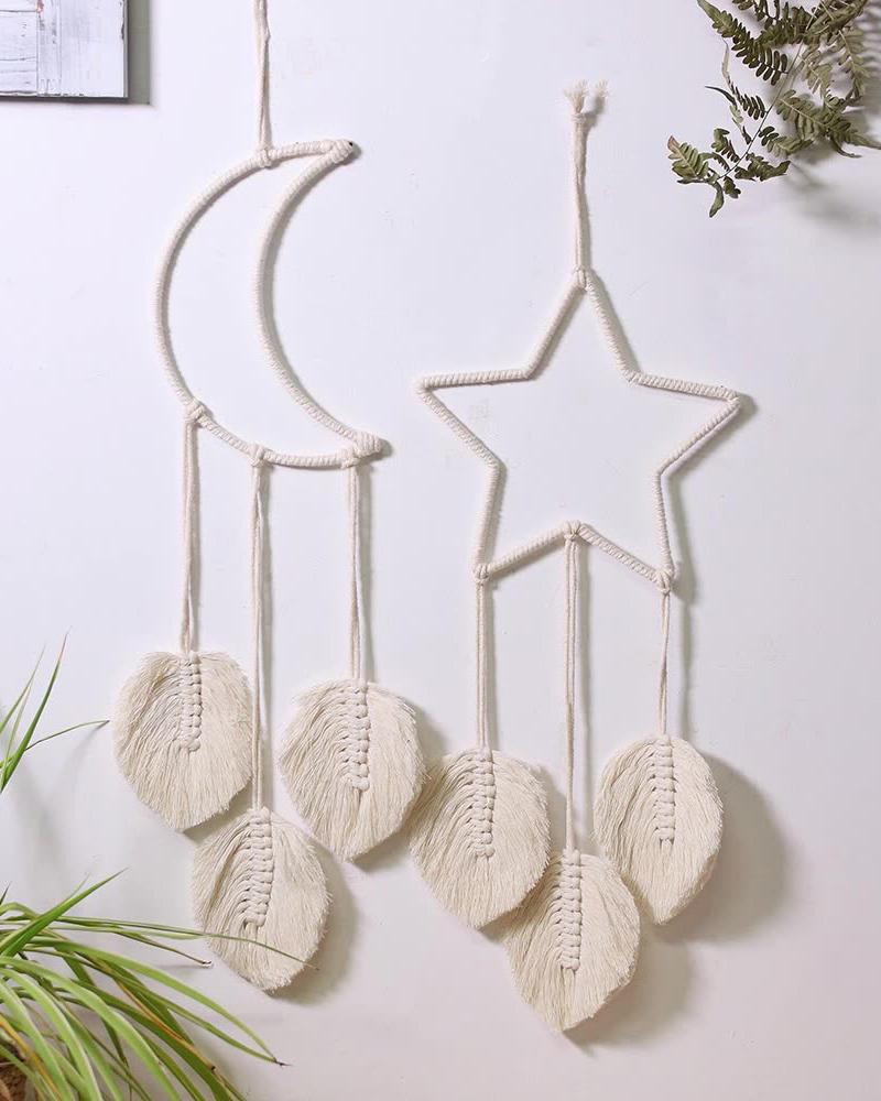 

Moon / Star Shaped Feather Tassel Decor Macrame Dream Catcher, Style1