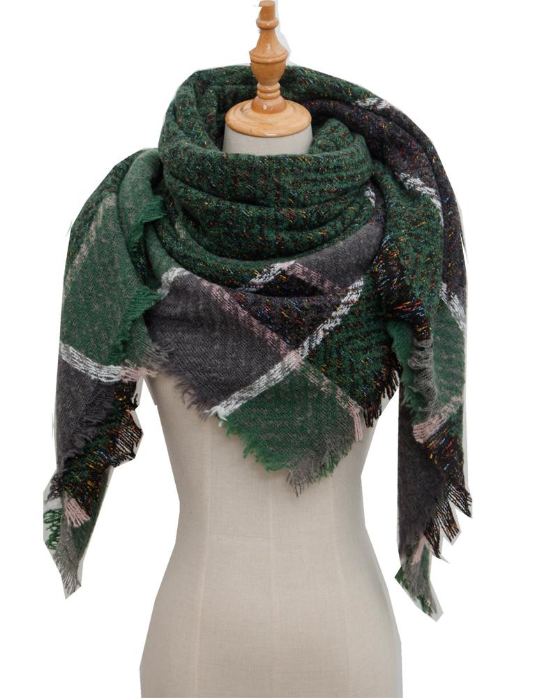 

1pc Fringe Trim Plaid Warm Triangle Scarf Wrap Shawl, Style3