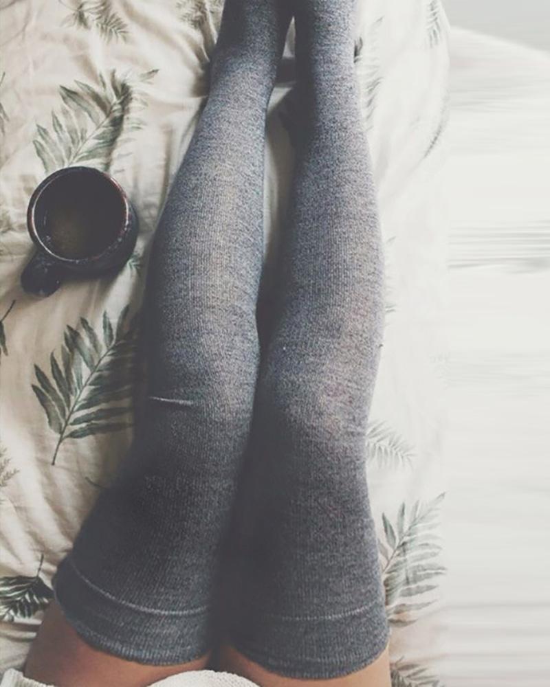

Simple Plain Over The Knee Socks, Dark grey