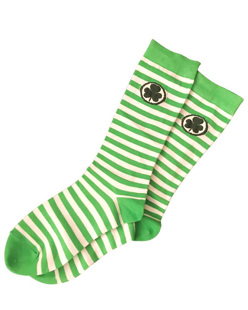 

1Pair St. Patrick's Day Striped Clover Print Long Socks, Style3
