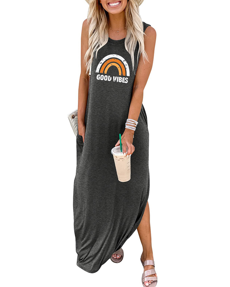 

Letter Grapic Print O Neck T-shirt Dress, Dark grey