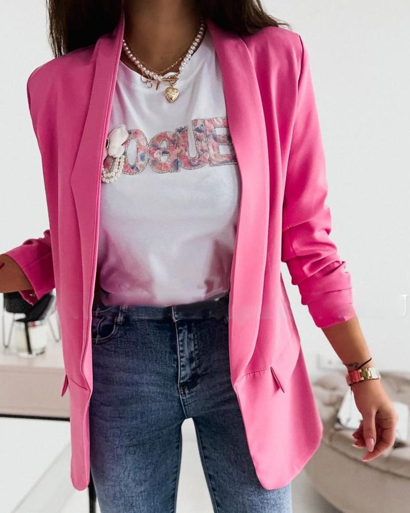 

Shawl Neck Fake Pocket Blazer Coat, Hot pink