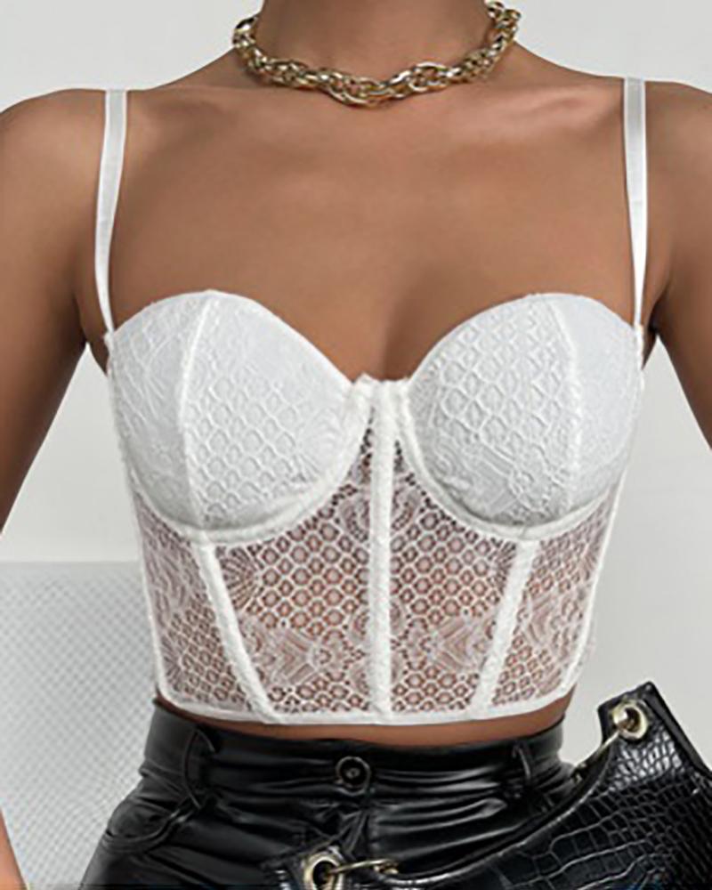 

Crochet Lace Sleeveless V Neck Corset Top, White