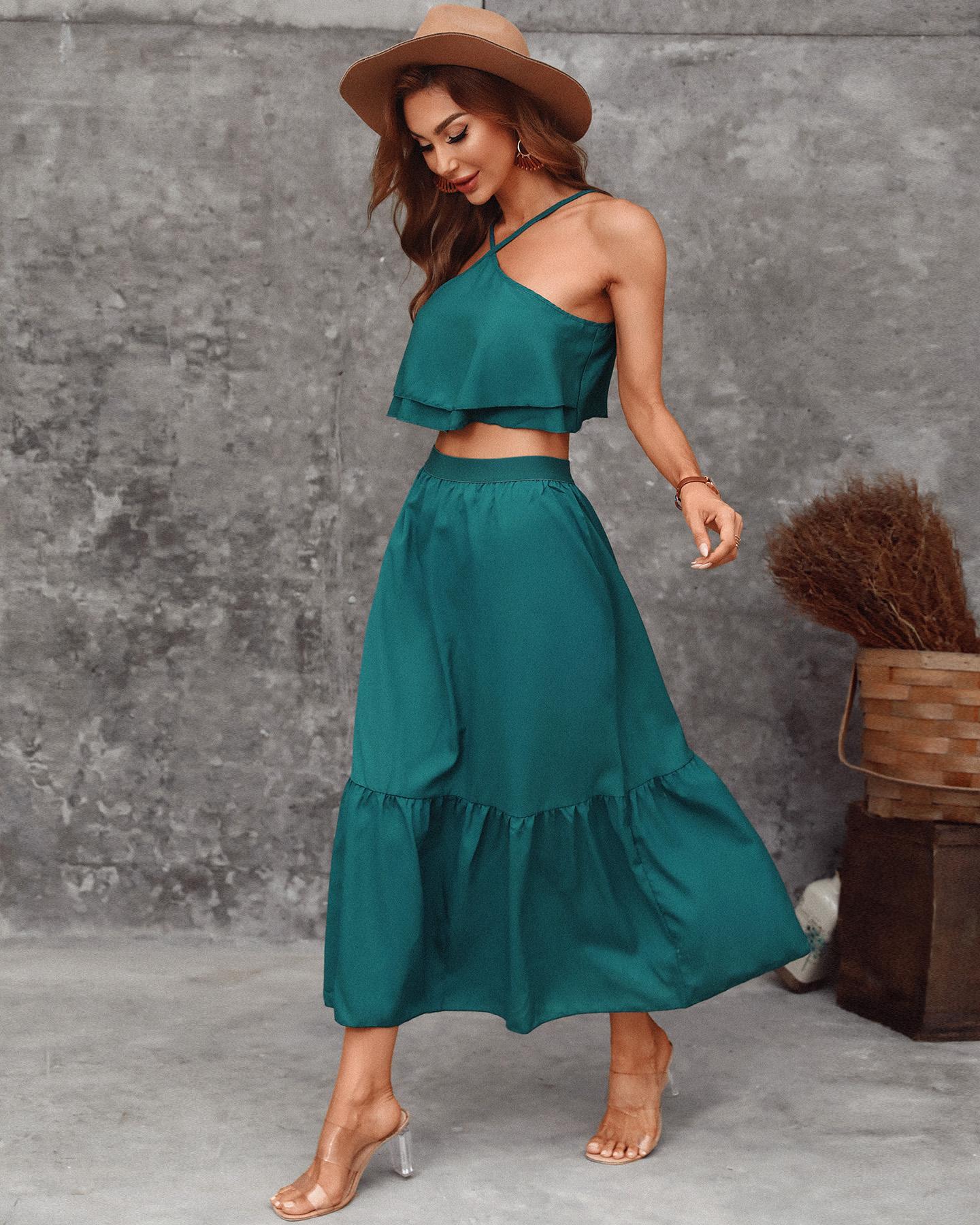 

Halter Crop Top & Midi Skirt, Green