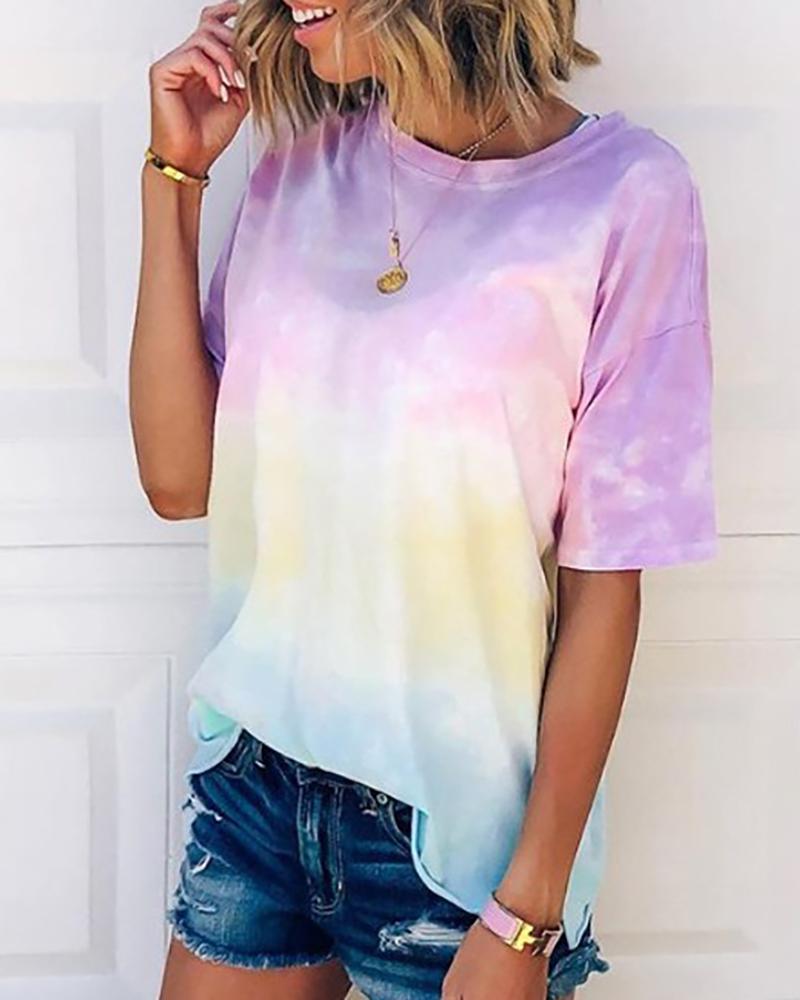 

Tie Dye Print Short Sleeve T-shirt, Multicolor