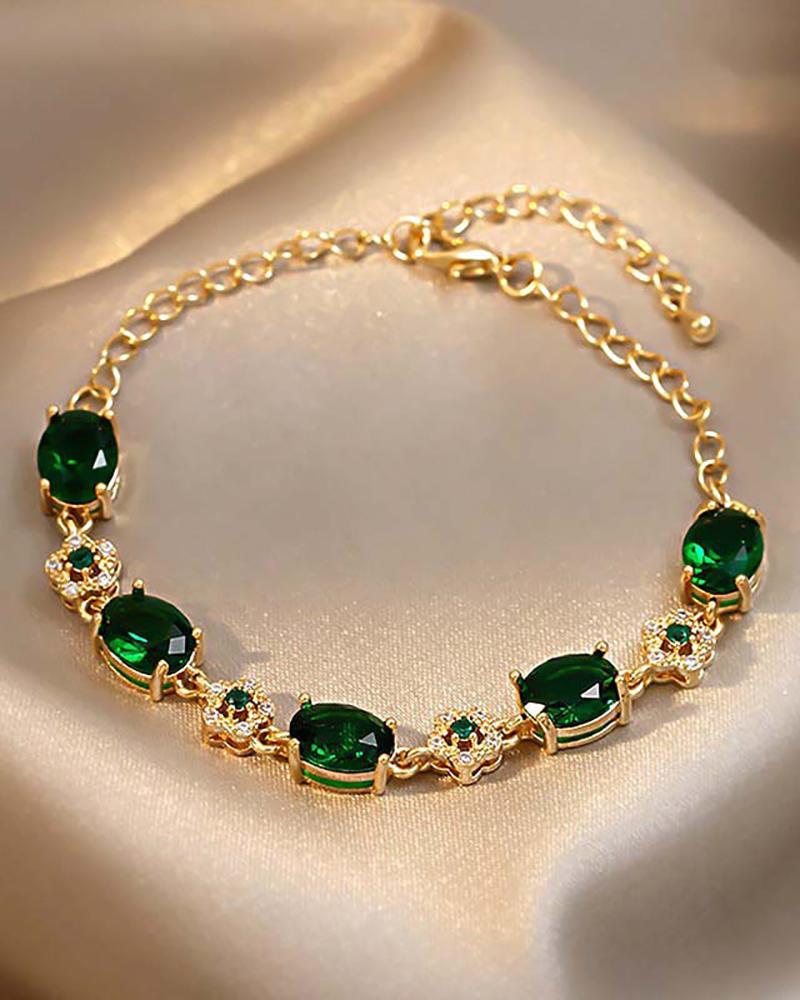 

Gem Stone Rhinestone Floral Pattern Bracelet, Green