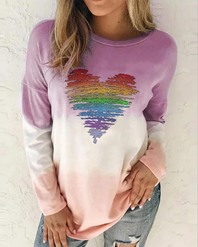 

Tie Dye Print Heart Pattern Sweatshirt, Purple