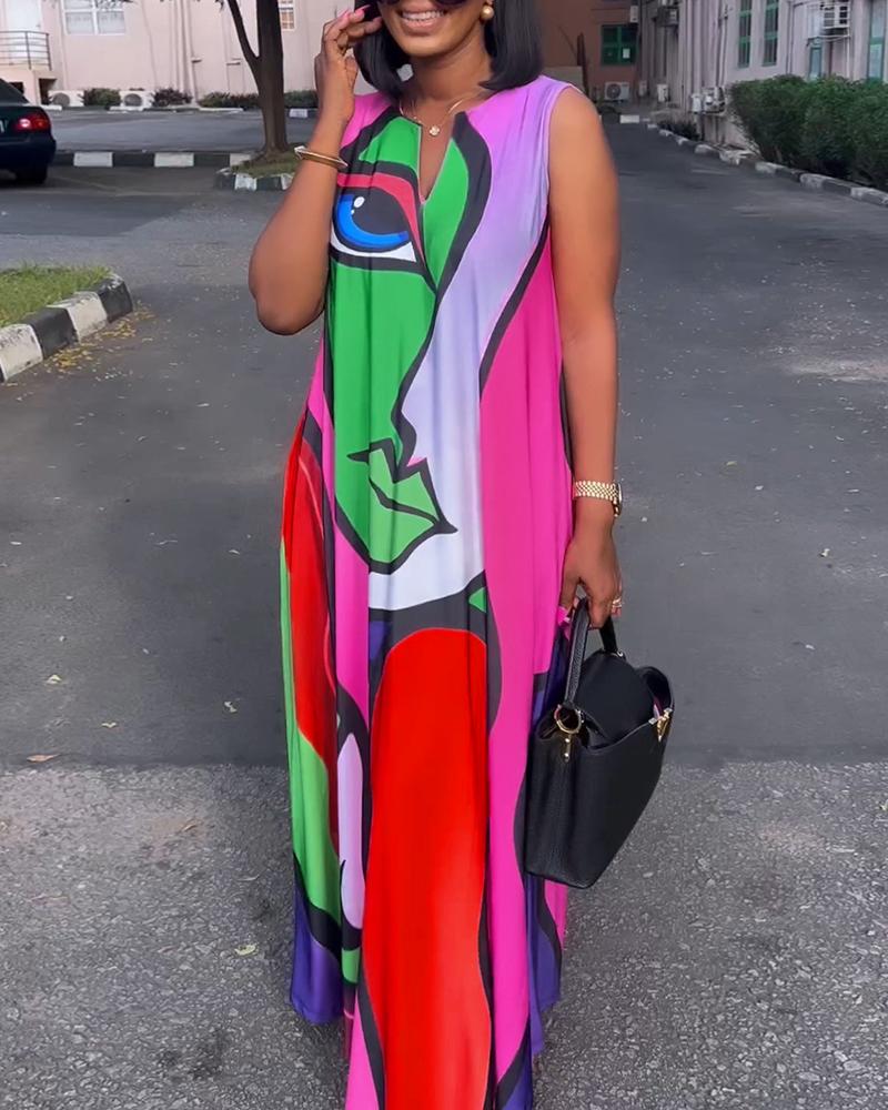 

Figure Print Sleeveless Maxi Dress, Multicolor