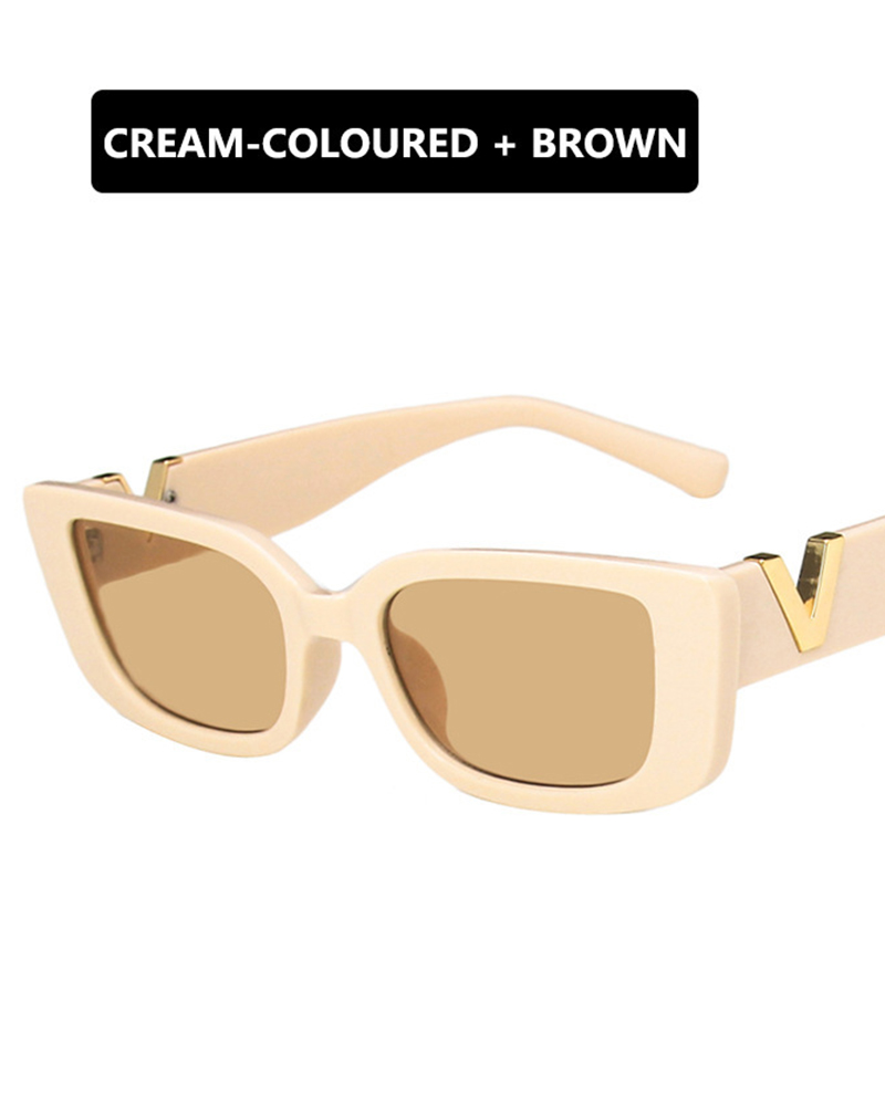 

1Pair Vintage V Detail Rectangle Frame Show Fashion Sunglasses, Yellow