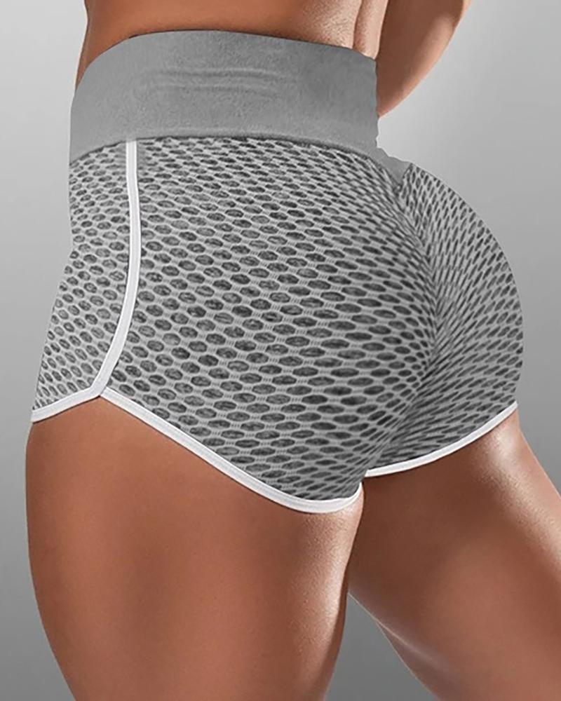 

High Waist Colorblock Yoga Shorts, Gray